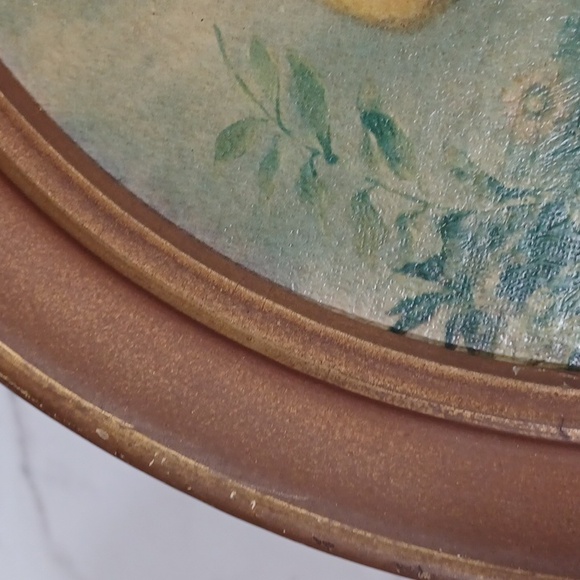 Antique Oval Wood Frame Vintage Wood Frame Art Print Boy & Dog Oval Shadow Box - Picture 16 of 16